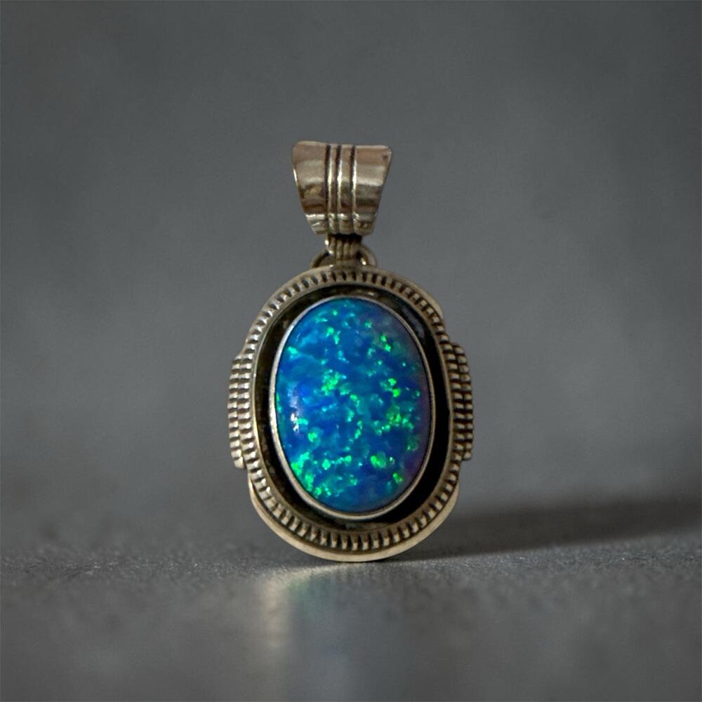 Native Triple Opal Gemstone 925 Pendant Navajo - Picture 1 of 10
